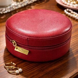 Wolf Designs Genuine Leather Red Travel Jewelry Case